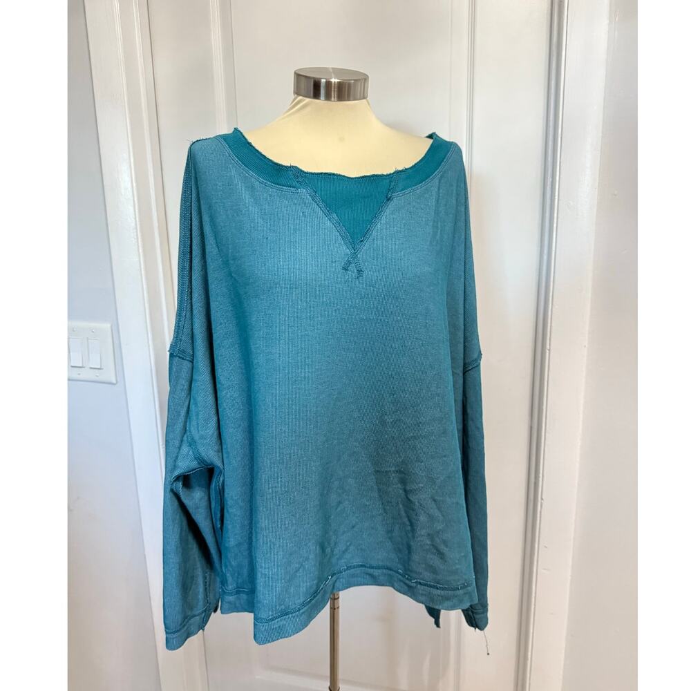 Free People Movement Womens Turquoise Blue Sweatshirt L Oversized Flowy Athletic